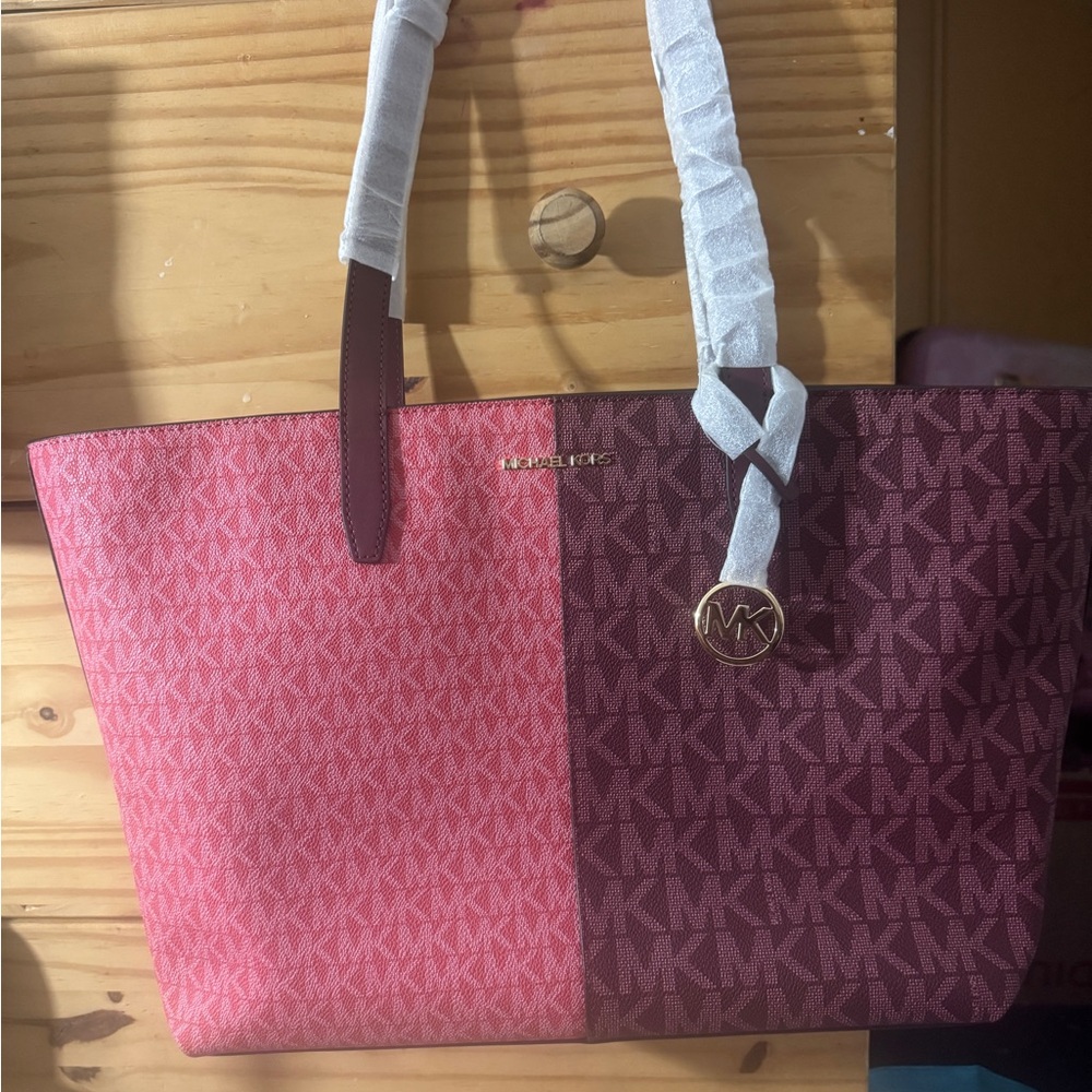 Michael Kors Two-Tone Pink and Burgundy Tote NEW